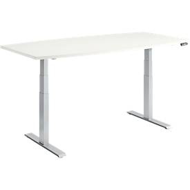 Schäfer Shop Genius Konferenztisch MODENA FLEX, elektrisch höhenverstellbar, Boot, T-Fuss, B 2000 x H 645-1290 mm, weiss/weissalu