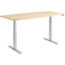 Schäfer Shop Genius Konferenztisch MODENA FLEX, elektrisch höhenverstellbar, Boot, T-Fuss, B 2000 x H 645-1290 mm, Ahorn/weissalu