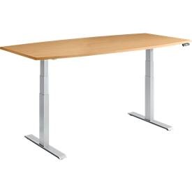 Schäfer Shop Genius Konferenztisch MODENA FLEX, elektrisch höhenverstellbar, Boot, T-Fuss, B 2000 x H 645-1290 mm, Buche/weissalu