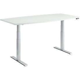 Schäfer Shop Genius Konferenztisch MODENA FLEX, elektrisch höhenverstellbar, Boot, T-Fuss, B 2000 x H 645-1290 mm, lichtgrau/weissalu