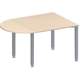Schäfer Shop Genius Konferenztisch MODENA FLEX, Halbkreis, 4-Fuss Quadratrohr, B 1400 x T 1000 x H 720-840 mm, Ahorn/weissaluminium RAL 9006