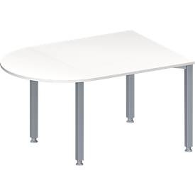 Schäfer Shop Genius Konferenztisch MODENA FLEX, Halbkreis, 4-Fuss Quadratrohr, B 1400 x T 1000 x H 720-840 mm, weiss/weissaluminium RAL 9006