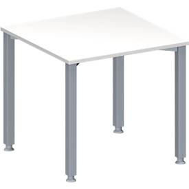 Schäfer Shop Genius Konferenztisch MODENA FLEX, Quadrat, 4-Fuss Quadratrohr, B 800 x T 800 x H 720-840 mm, weiss/weissaluminium RAL 9006