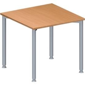 Schäfer Shop Genius Konferenztisch MODENA FLEX, Quadrat, 4-Fuss Rundrohr, B 800 x T 800 x H 720-840 mm, Buche/weissaluminium RAL 9006