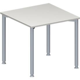 Schäfer Shop Genius Konferenztisch MODENA FLEX, Quadrat, 4-Fuss Rundrohr, B 800 x T 800 x H 720-840 mm, lichtgrau/weissaluminium RAL 9006