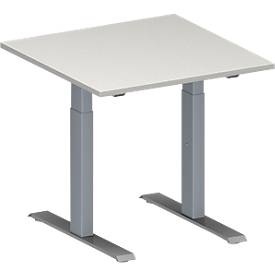 Schäfer Shop Genius Konferenztisch MODENA FLEX, Quadrat, T-Fuss Rechteckrohr, B 800 x T 800 x H 650-850 mm, lichtgrau/weissaluminium RAL 9006