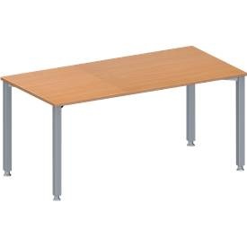 Schäfer Shop Genius Konferenztisch MODENA FLEX, Rechteck, 4-Fuss Quadratrohr, B 1600 x T 800 x H 720-840 mm, Buche/weissaluminium RAL 9006