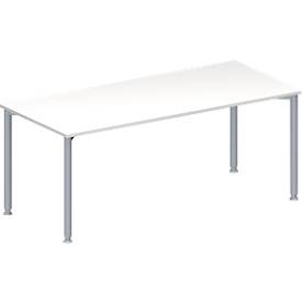 Schäfer Shop Genius Konferenztisch MODENA FLEX, Rechteck, 4-Fuss Rundrohr, B 1800 x T 800 x H 720-840 mm, weiss/weissaluminium RAL 9006