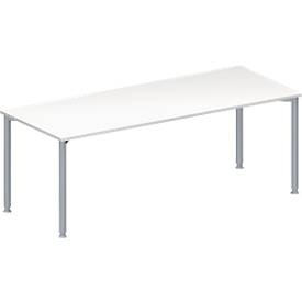 Schäfer Shop Genius Konferenztisch MODENA FLEX, Rechteck, 4-Fuss Rundrohr, B 2000 x T 800 x H 720-840 mm, weiss/weissaluminium RAL 9006