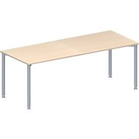 Schäfer Shop Genius Konferenztisch MODENA FLEX, Rechteck, 4-Fuss Rundrohr, B 2000 x T 800 x H 720-840 mm, Ahorn/weissaluminium RAL 9006