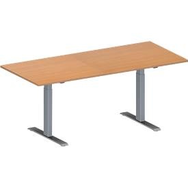 Schäfer Shop Genius Konferenztisch MODENA FLEX, Rechteck, T-Fuss Rechteckrohr, B 1800 x T 800 x H 650-850 mm, Buche/weissaluminium RAL 9006