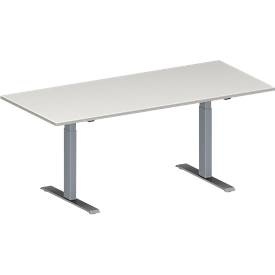 Schäfer Shop Genius Konferenztisch MODENA FLEX, Rechteck, T-Fuss Rechteckrohr, B 1800 x T 800 x H 650-850 mm, lichtgrau/weissaluminium RAL 9006