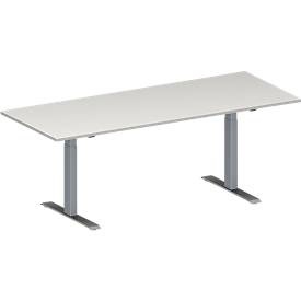 Schäfer Shop Genius Konferenztisch MODENA FLEX, Rechteck, T-Fuss Rechteckrohr, B 2000 x T 800 x H 650-850 mm, lichtgrau/weissaluminium RAL 9006