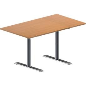 Schäfer Shop Genius Konferenztisch MODENA FLEX, Rechteck, T-Fuss Rundrohr, B 1400 x T 800 x H 650-850 mm, Buche/weissaluminium RAL 9006