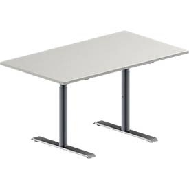 Schäfer Shop Genius Konferenztisch MODENA FLEX, Rechteck, T-Fuss Rundrohr, B 1400 x T 800 x H 650-850 mm, lichtgrau/weissaluminium RAL 9006