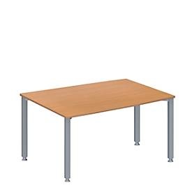 Schäfer Shop Genius Konferenztisch MODENA FLEX, Tonne, 4-Fuss Quadratrohr, B 1400 x T 1000 x H 720-840 mm, Buche/weissaluminium RAL 9006