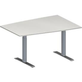 Schäfer Shop Genius Konferenztisch MODENA FLEX, Tonne, T-Fuss Rechteckrohr, B 1400 x T 1000 x H 650-850 mm, lichtgrau/weissaluminium RAL 9006