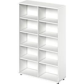 Schäfer Shop Genius Regal TETRIS WOOD, 5 OH, Höhe inkl. Gleiter, B 1200 mm, weiss