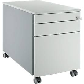 Schäfer Shop Genius Rollcontainer 126, 3 Schübe, Zentralverschluss, seitliche Griffnut, B 435 x T 765 x H 577 mm, weissalu/lichtgrau/lichtgrau