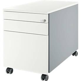 Schäfer Shop Genius Rollcontainer 126, 3 Schübe, Zentralverschluss, seitliche Griffnut, B 435 x T 765 x H 577 mm, weissalu/weissalu/weiss
