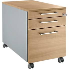 Schäfer Shop Genius Rollcontainer 126, mit Griff eckig, B 435 x H 577 mm, weissalu/weissalu/Kirsche Romana-Dekor