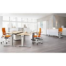 Schäfer Shop Genius Schreibtisch 135° Planova Ergostyle , Ansatz links, man. höheneinstellbar, B 2165 x T 800 mm , Ahorn-Dekor/weissalu