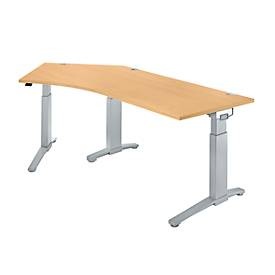 Schäfer Shop Genius Schreibtisch 135° Planova Ergostyle , Ansatz links, man. höheneinstellbar, B 2165 x T 800 mm , Buche-Dekor/weissalu