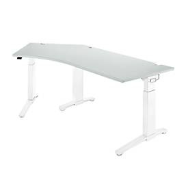 Schäfer Shop Genius Schreibtisch 135° Planova Ergostyle , Ansatz links, man. höheneinstellbar, B 2165 x T 800 mm , lichtgrau/weiss