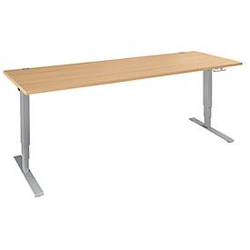 Schäfer Shop Genius Schreibtisch AERO FLEX, elektrisch höhenverstellbar, Rechteck, C-Fuss, B 2000 x T 800 x H 620-1280 mm, Buche/weissalu