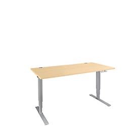 Schäfer Shop Genius Schreibtisch AERO FLEX, elektrisch höhenverstellbar, Rechteck, C-Fuss, B 1200 x T 800 x H 700-1200 mm, Ahorn/weissalu