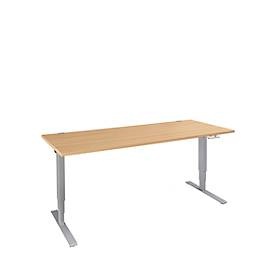 Schäfer Shop Genius Schreibtisch AERO FLEX, elektrisch höhenverstellbar, Rechteck, C-Fuss, B 1600 x T 800 x H 700-1200 mm, Buche/weissalu