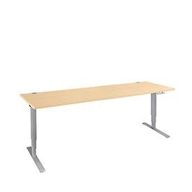 Schäfer Shop Genius Schreibtisch AERO FLEX, elektrisch höhenverstellbar, Rechteck, C-Fuss, B 2000 x T 800 x H 700-1200 mm, Ahorn/weissalu