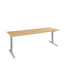Schäfer Shop Genius Schreibtisch AERO FLEX, elektrisch höhenverstellbar, Rechteck, C-Fuss, B 2000 x T 800 x H 700-1200 mm, Buche/weissalu