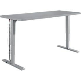 Schäfer Shop Genius Schreibtisch Elements, elektrisch höhenverstellbar, Rechteck, T-Fuss, B 1800 x T 800 x H 645-1300 mm, silber/weiss + Technikeinbau