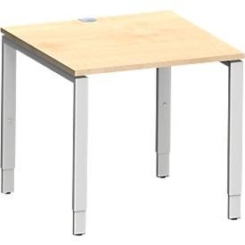 Schäfer Shop Genius Schreibtisch Modena Flex, Quadrat, 4-Fuss Rechteckrohr, B 800 x T 800 x H 650-850 mm, Ahorn/weissaluminium