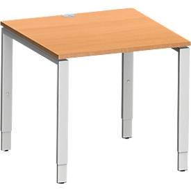 Schäfer Shop Genius Schreibtisch Modena Flex, Quadrat, 4-Fuss Rechteckrohr, B 800 x T 800 x H 650-850 mm, Buche/weissaluminium