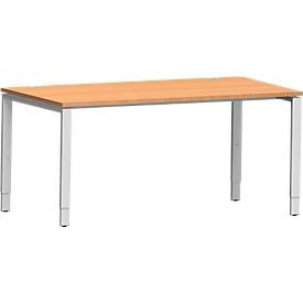 Schäfer Shop Genius Schreibtisch Modena Flex, Rechteck, 4-Fuss Rechteckrohr, B 1600 x T 800 x H 650-850 mm, Buche/weissaluminium