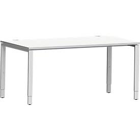 Schäfer Shop Genius Schreibtisch Modena Flex, Rechteck, 4-Fuss Rechteckrohr, B 1600 x T 800 x H 650-850 mm, lichtgrau/weissaluminium