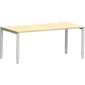 Schäfer Shop Genius Schreibtisch Modena Flex, Rechteck, 4-Fuss Rechteckrohr, B 1800 x T 800 x H 650-850 mm, Ahorn/weissaluminium