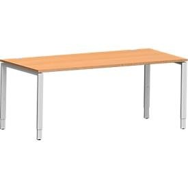 Schäfer Shop Genius Schreibtisch Modena Flex, Rechteck, 4-Fuss Rechteckrohr, B 1800 x T 800 x H 650-850 mm, Buche/weissaluminium