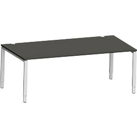 Schäfer Shop Genius Schreibtisch Modena Flex, Rechteck, 4-Fuss Rechteckrohr, B 2000 x T 1000 x H 650-850 mm, graphit/weissaluminium
