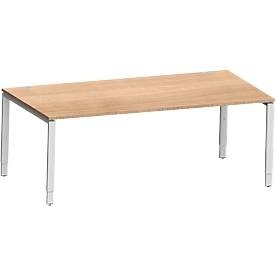 Schäfer Shop Genius Schreibtisch Modena Flex, Rechteck, 4-Fuss Rechteckrohr, B 2000 x T 1000 x H 650-850 mm, Kirsche Romana/weissaluminium