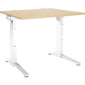 Schäfer Shop Genius Schreibtisch PLANOVA ergoSTYLE, C-Fuss, Rechteck, man. höhenverstellbar, B 1200 x T 800 x H 675-895 mm, Ahorn-Dekor/weiss