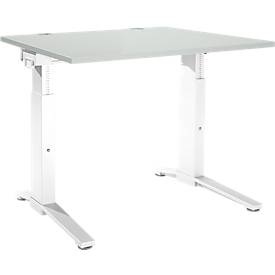 Schäfer Shop Genius Schreibtisch PLANOVA ergoSTYLE, C-Fuss, Rechteck, man. höhenverstellbar, B 1200 x T 800 x H 675-895 mm, lichtgrau/weiss