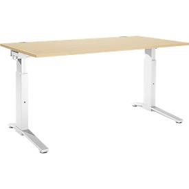Schäfer Shop Genius Schreibtisch PLANOVA ergoSTYLE, C-Fuss, Rechteck, man. höhenverstellbar, B 1600 x T 800 x H 675-895 mm, Ahorn-Dekor/weiss