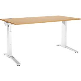 Schäfer Shop Genius Schreibtisch PLANOVA ergoSTYLE, C-Fuss, Rechteck, man. höhenverstellbar, B 1600 x T 800 x H 675-895 mm, Buche-Dekor/weiss