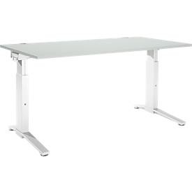 Schäfer Shop Genius Schreibtisch PLANOVA ergoSTYLE, C-Fuss, Rechteck, man. höhenverstellbar, B 1600 x T 800 x H 675-895 mm, lichtgrau/weiss