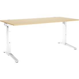 Schäfer Shop Genius Schreibtisch PLANOVA ergoSTYLE, C-Fuss, Rechteck, man. höhenverstellbar, B 1800 x T 800 x H 675-895 mm, Ahorn-Dekor/weiss