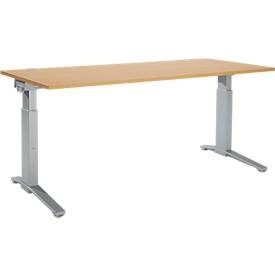 Schäfer Shop Genius Schreibtisch PLANOVA ergoSTYLE, C-Fuss, Rechteck, man. höhenverstellbar, B 1800 x T 800 x H 675-895 mm, Buche-Dekor/weissalu
