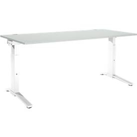 Schäfer Shop Genius Schreibtisch PLANOVA ergoSTYLE, C-Fuss, Rechteck, man. höhenverstellbar, B 1800 x T 800 x H 675-895 mm, lichtgrau/weiss